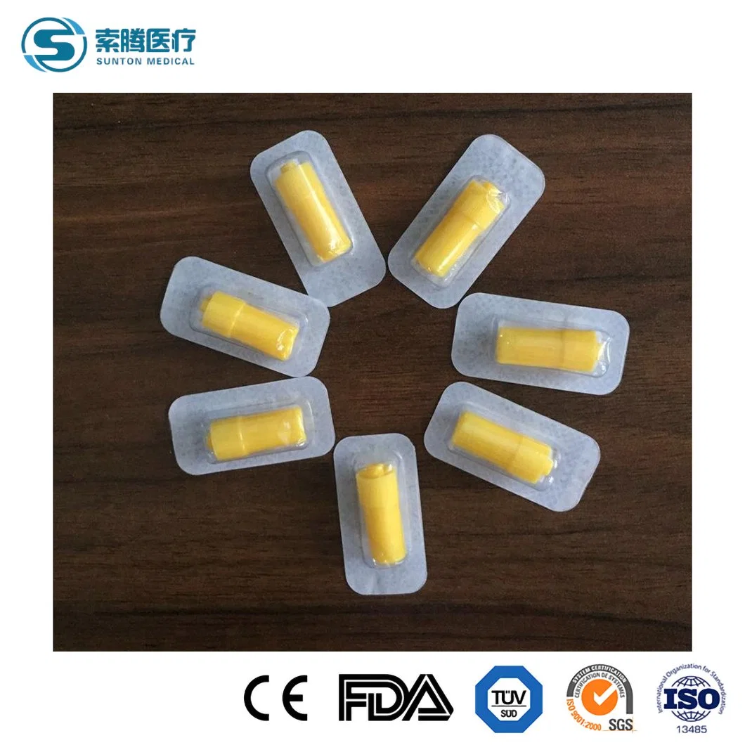 La tapa de cierre Sunton Hep octogonal de China buena calidad de la fábrica de la tapa de la heparina Eo estériles desechables estériles desechables médicos amarillo tapa de la heparina para inyección