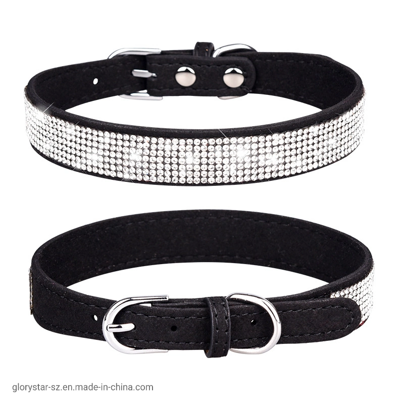 Suede Fiber Adjustable Glitter Rhinestone Pet Dog Collar Pet Accessories