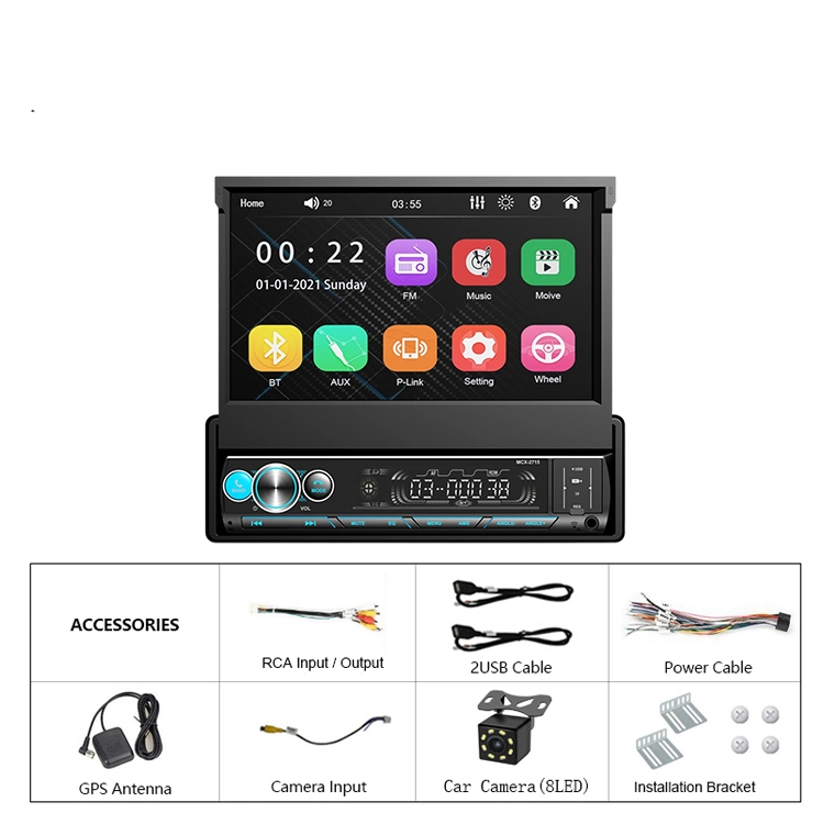 1DIN Car Android Radio Retractable Screen Autoradio Car MP5 Player Stereo 1+16/2+32 Bt/GPS/WiFi Carplay 7 Inch Car DVD Player