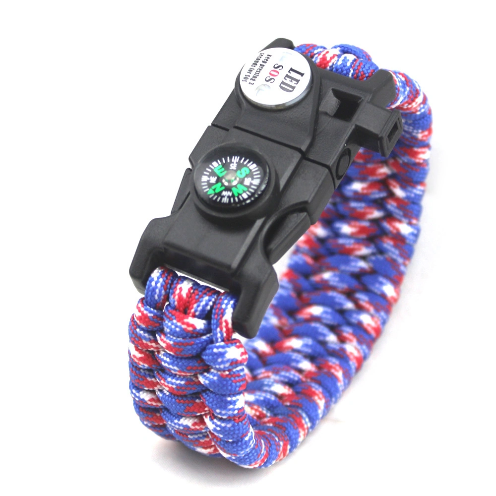 Original Factory of Outdoor Sport Camping Survival Wristband with LED Light Whistle Firestarter