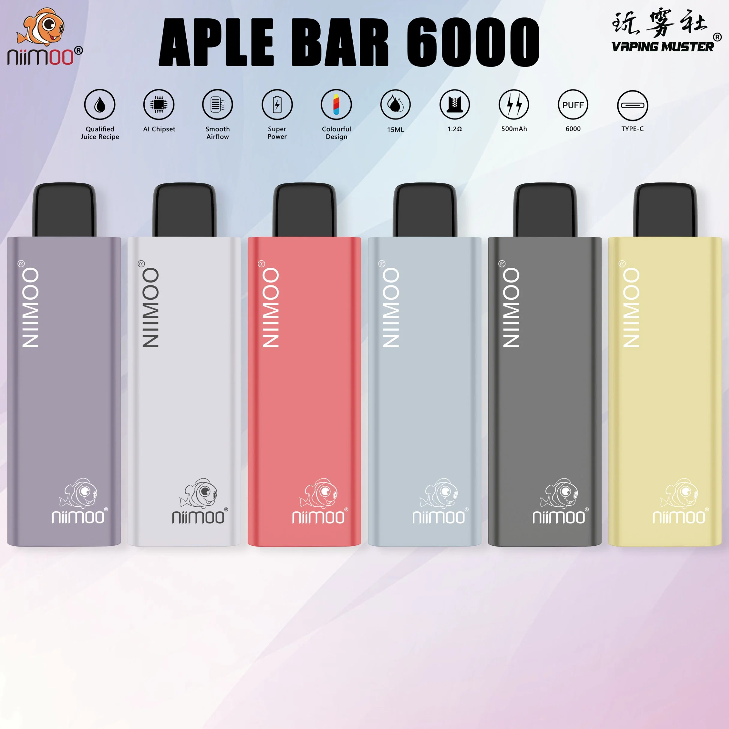 Wholesale/Supplier Price Rechargeable Vape Niimoo Aple Bar 6000 Puff Best Price Mesh Coil Mini Vape Pod