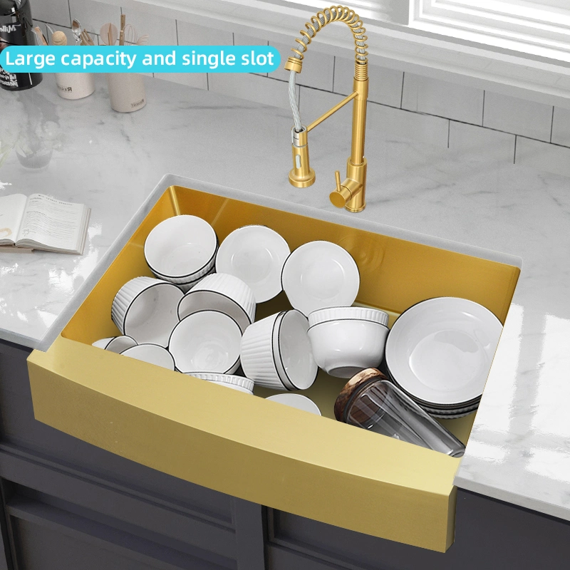 American Luxury Style Single Bowl Nano Golden Above Counter Stainless Steel Edge Protection Kithen Sink