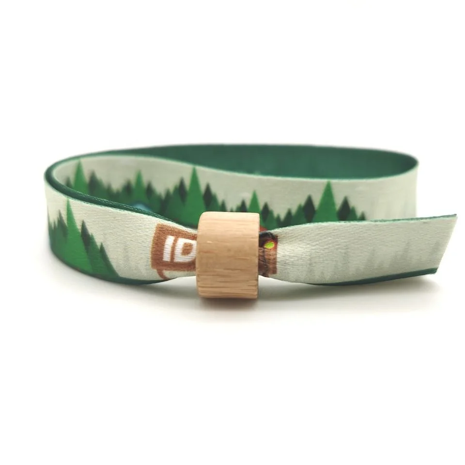 Environmental Custom Festival Fabric Woven RPET Wristbands for Events with Bamboo Reusable Closure