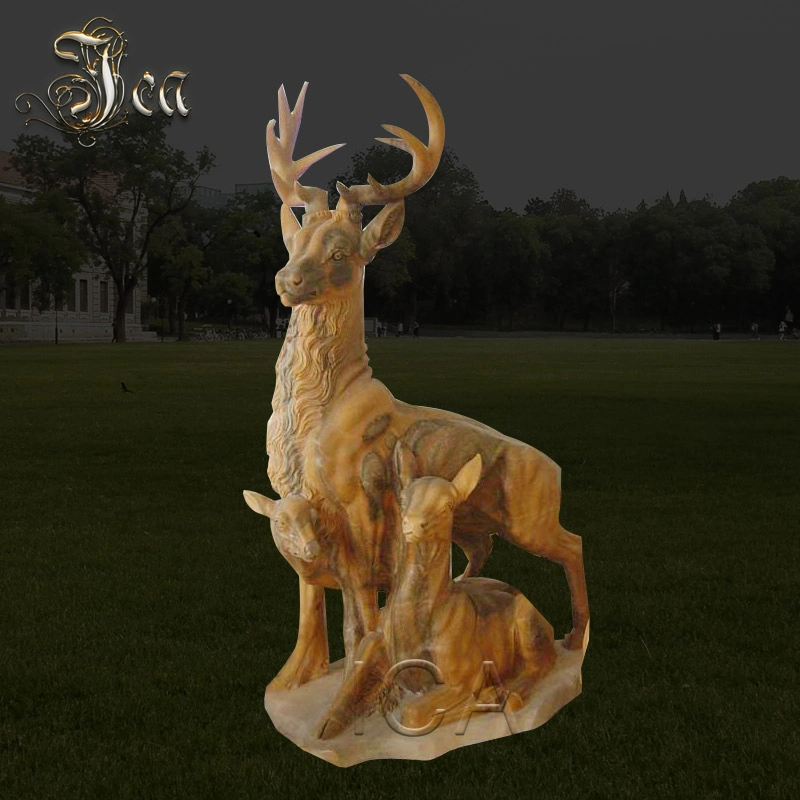 Outdoor Life Size Carved Natural Marble Carving Deer Sculpture for Garden Decoration