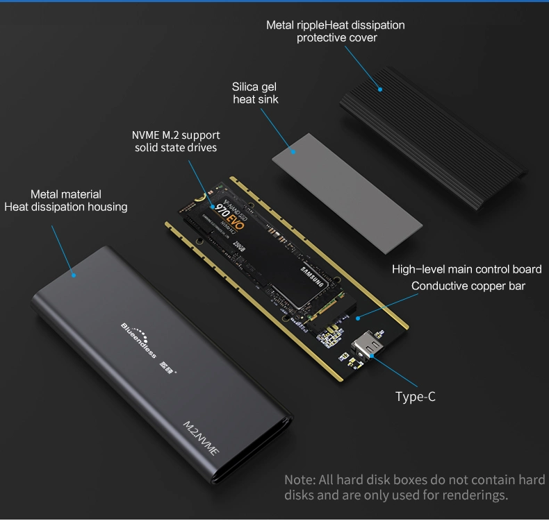 Tyep C 3.1 M2 Nvme 2280 SSD Hard Disk Case Enclosure Caddy