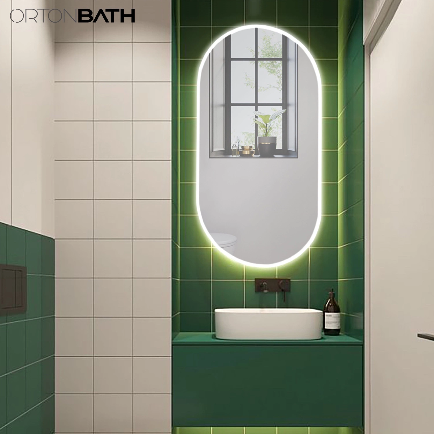 Ortonbath Newest Design Wholesale/Supplier Home D&eacute; Cor Luxury Rectangle Smart Glass Furniture LED Light Acrylic Illuminated Wall Mirror LED Mirror