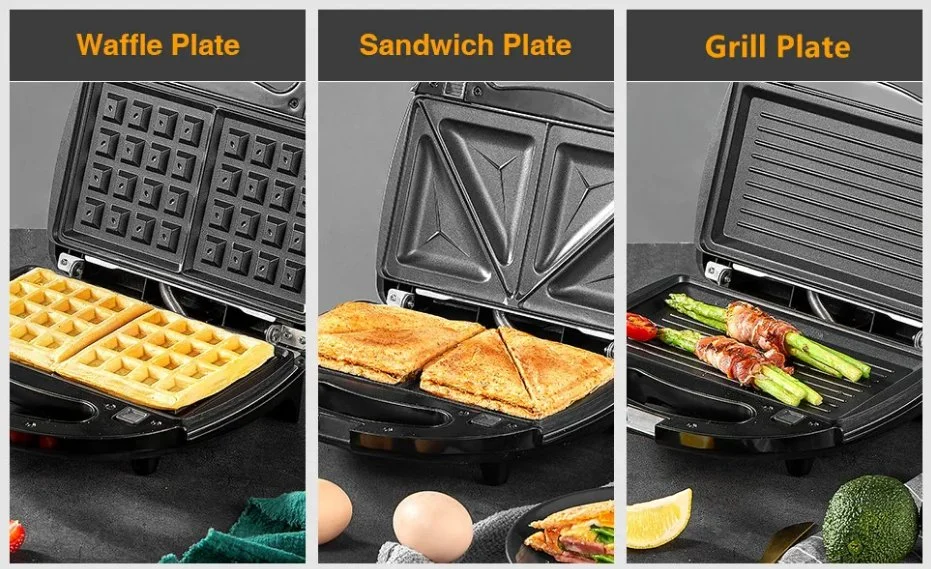 Automatic Temperature Control Household Electric 3 in 1 Egg Roll Breakfast Grill Waffle Makers Sandwich Maker