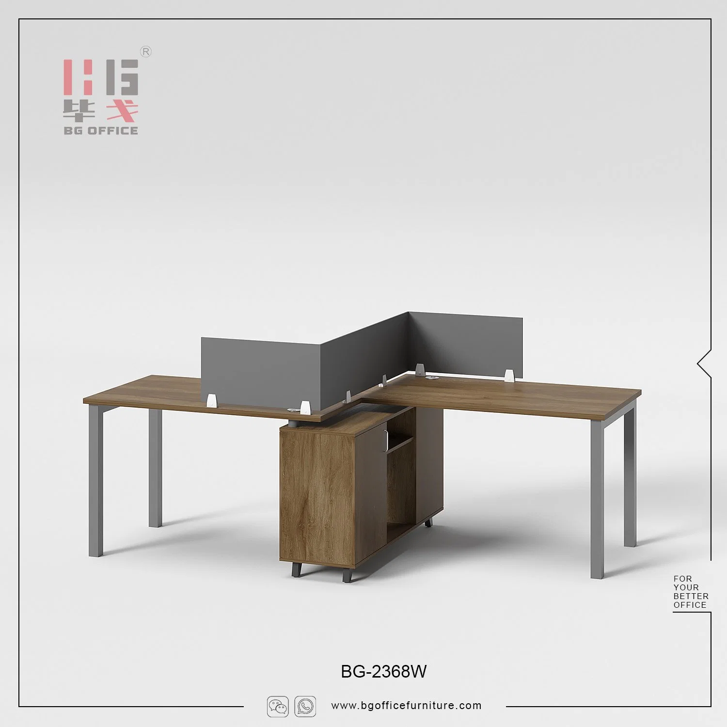 Moderna secretária de partição de escritório simples em aço para pernas 2 lugares Mobiliário de mesa em madeira