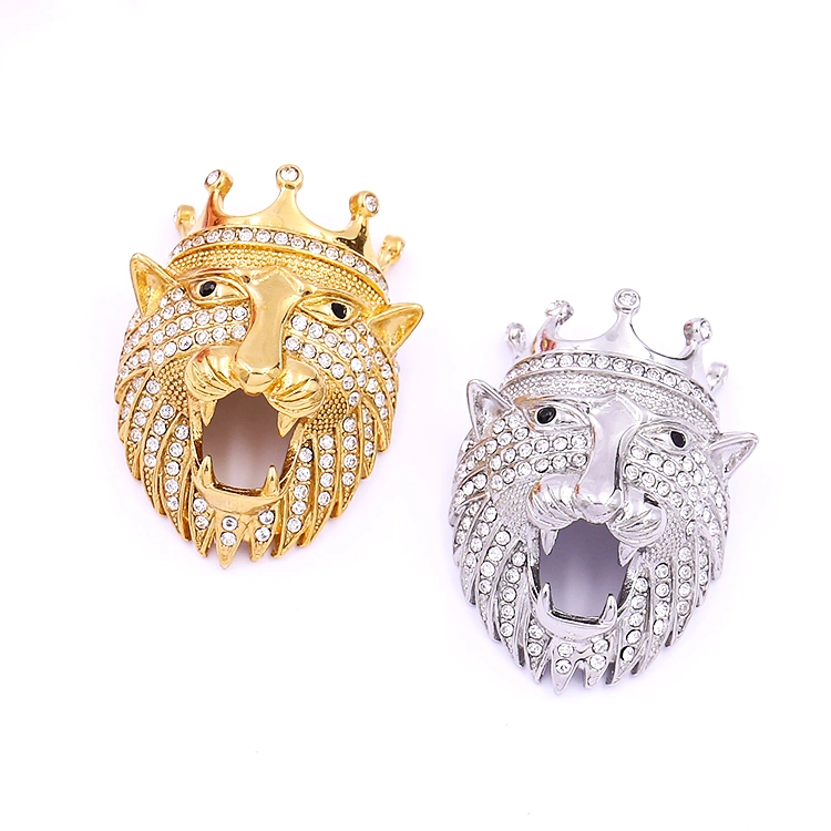 2022 Wholesale/Supplier New Punk Stainless Steel Jewelry Pendant Fashion Plated Gold Crown Lion Head Iced out CZ Zircon Pendant for Men