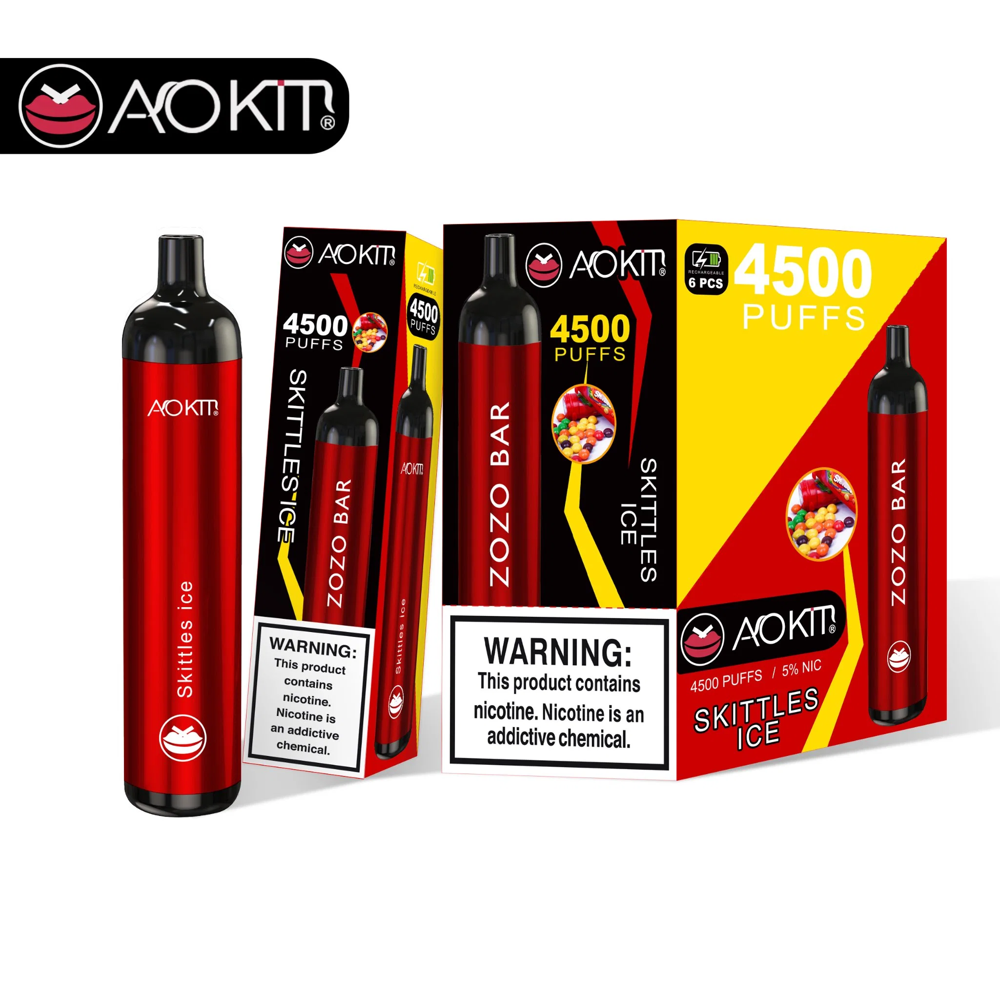 Fábrica Aokit 4500 inhalaciones Zozo Bar el hábito de fumar cigarrillo electrónico recargable Vape