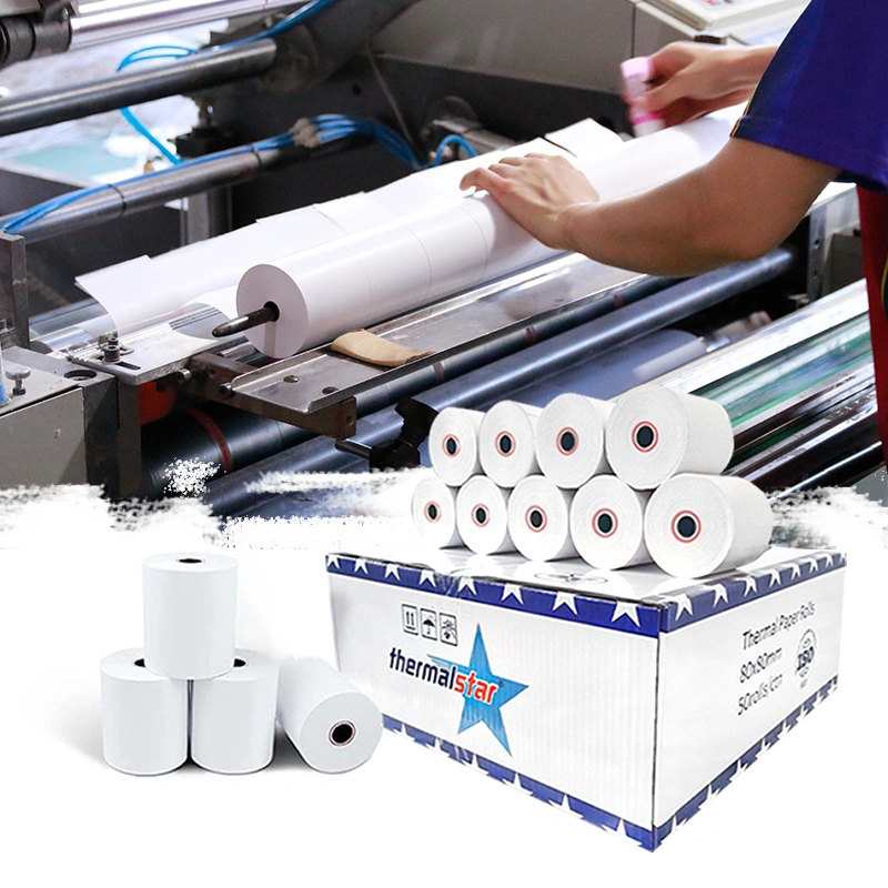 Customized Cash Register Paper 48GSM 55GSM 65GSM 70GSM 80X80mm 57X50mm Thermal Rolls for POS Printing Machine/Supermarket/Blank Receipt