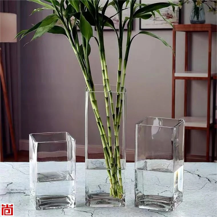 Clear Handmade Square Glass Vase for Home Decor