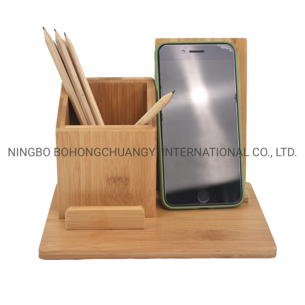 Mobile Phone and Pen Holder Office Desk Supplies Organizer Desktop Wooden Storage