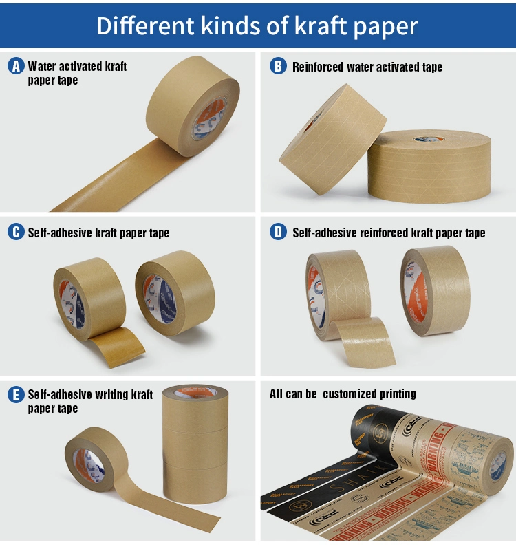 Biodegradable and Environmental Custom Printing with Logo Self Adhesive/Water Activated Reinforced Kraft Paper Gummed Tape