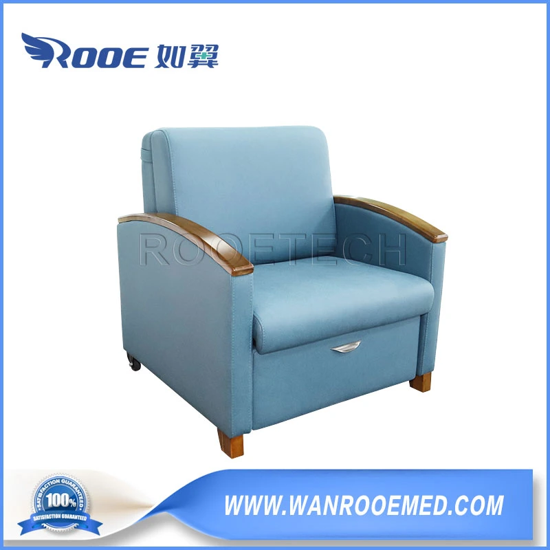 Heavy Metal Square Pipes Patient Room Attendant Chair Sleeping Bed with Solid Wood Handrail