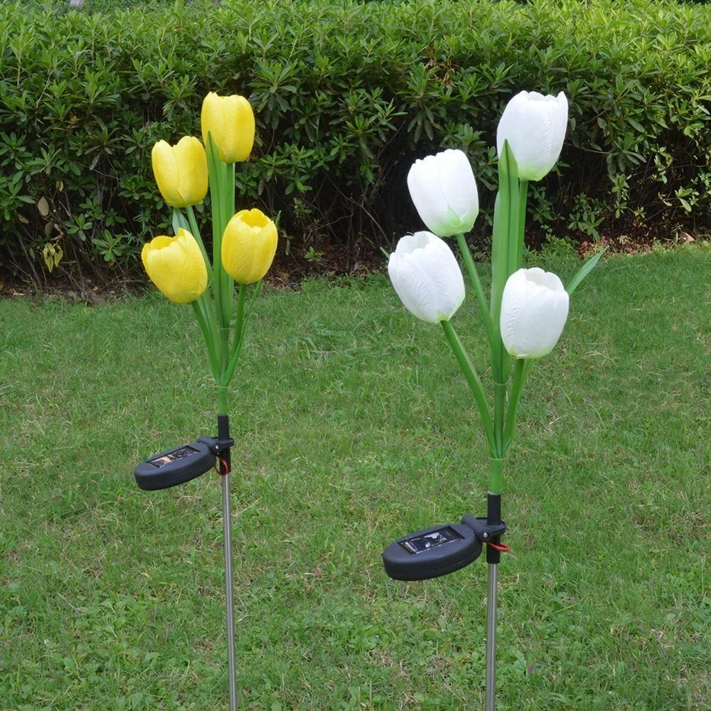 LED Tulip Flower Stake Light Solar Energy Rechargeable for Outdoor Garden Patio Pathway Porch Backyard Bl16583