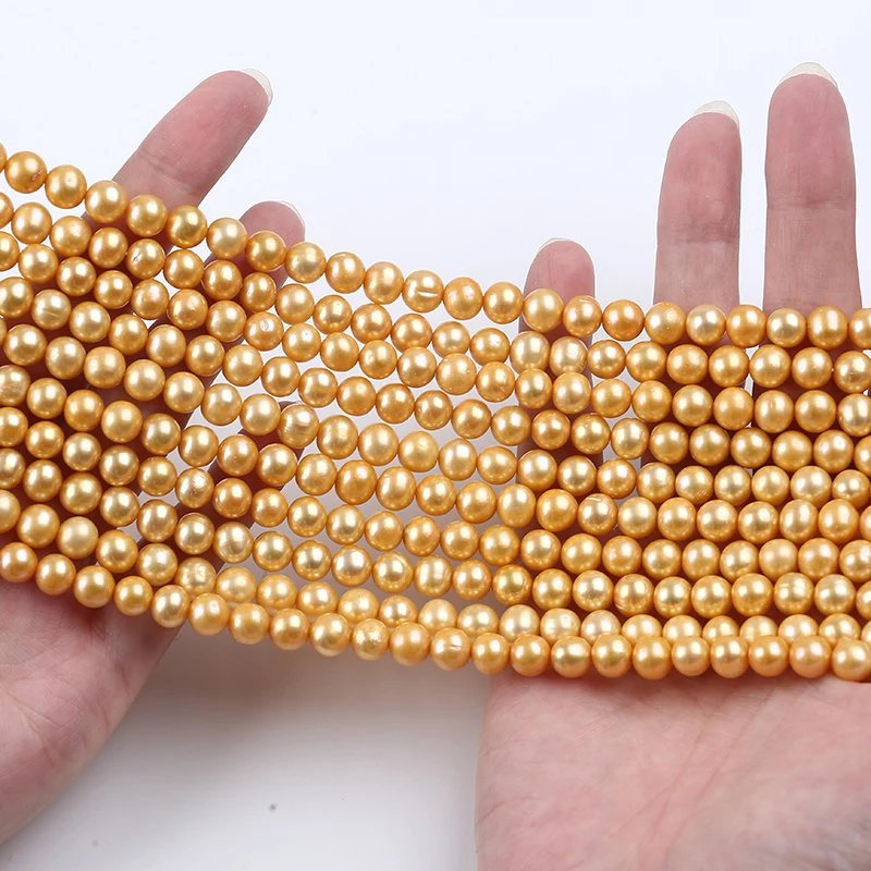 6-7mm Gold Potato Freshwater Pearl Strand Wholesale for Best Fashion Jewelry Necklace Making