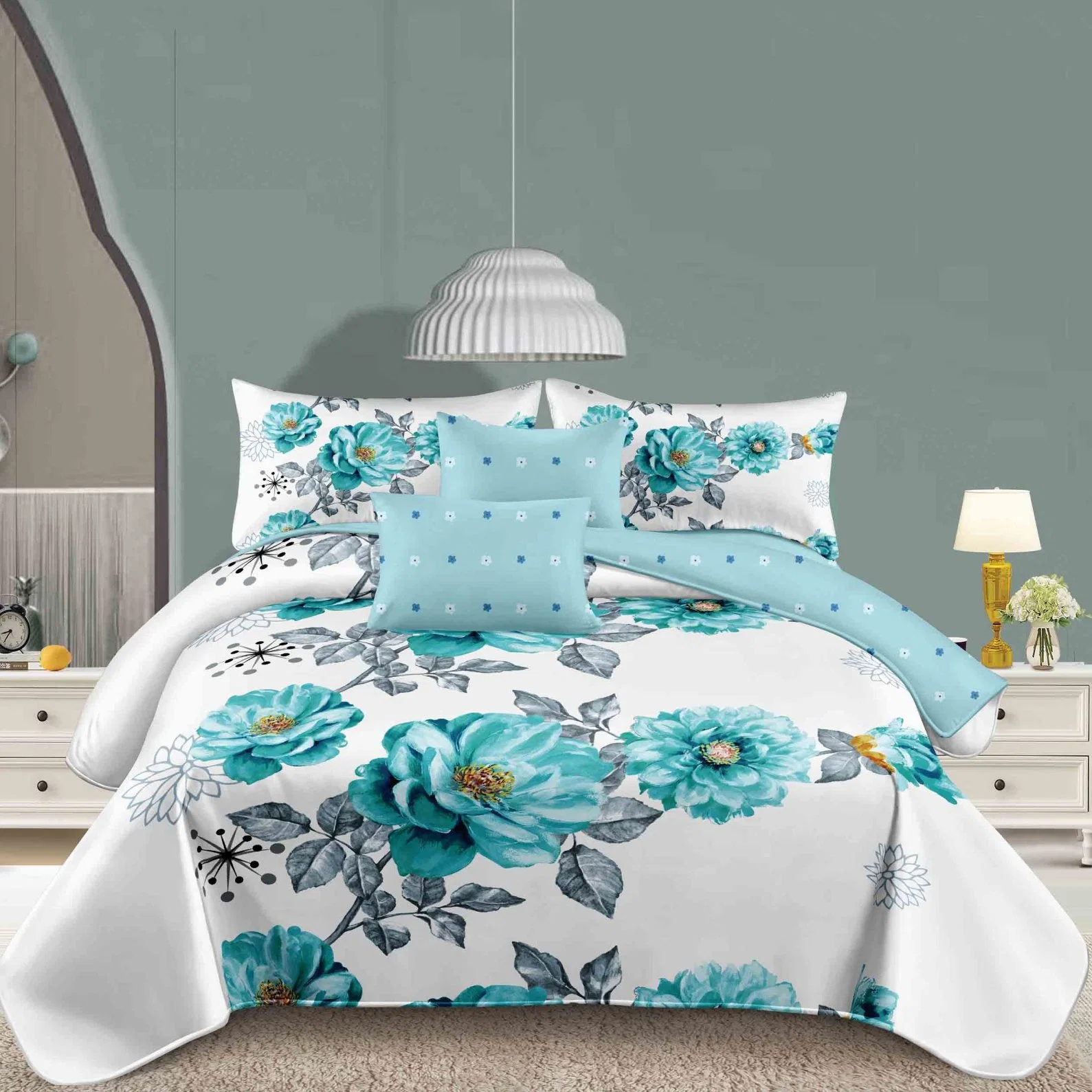 MID Esat Style Printed Bed Comforter with Filling Bedroom Set