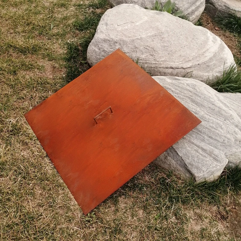 Outdoor Corten Steel Square Fire Pit Lid/Cover with Handle