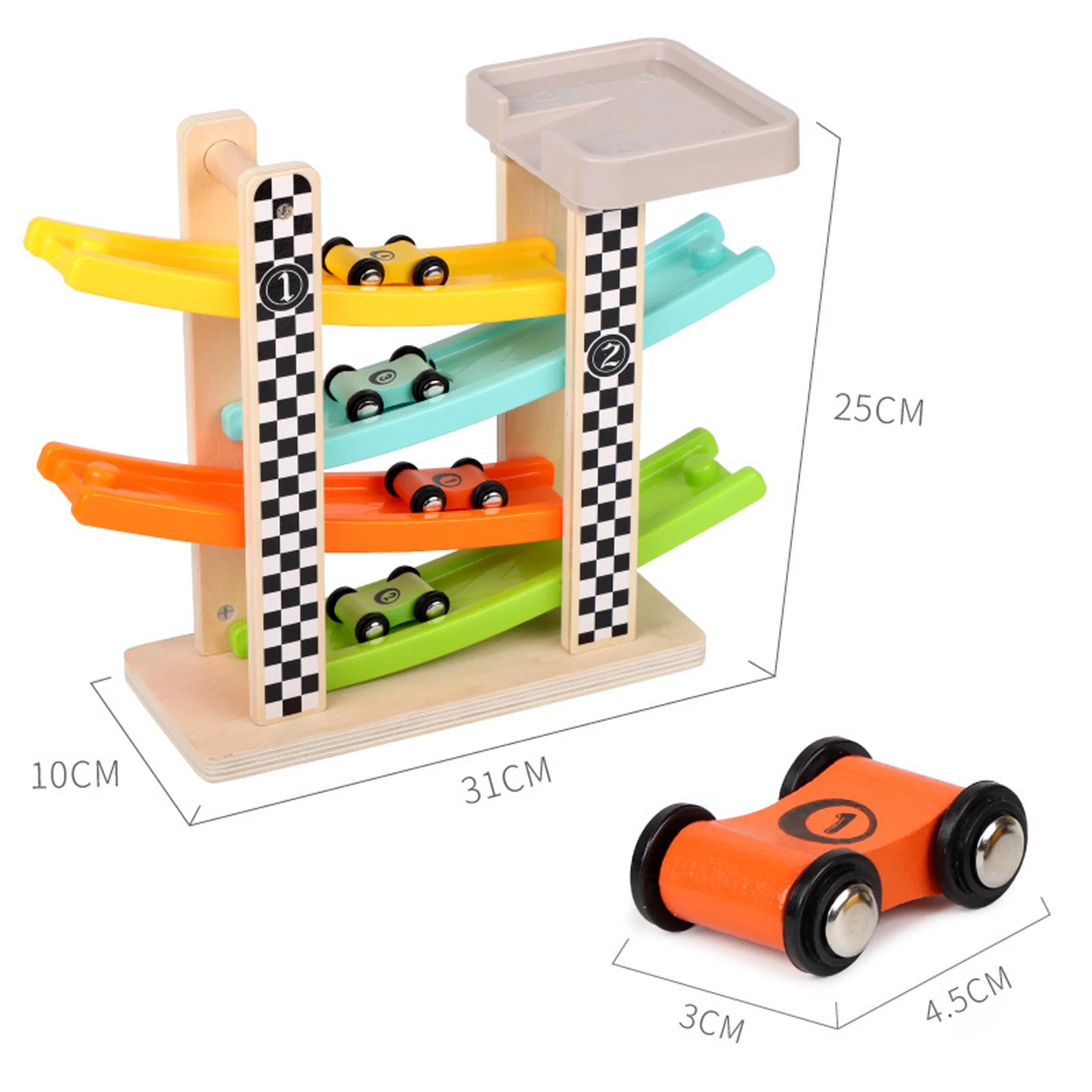 Ramp Racer with 4 Mini Car Toddler Toys for 1 2 Year Old Boy and Girl Gifts Wooden Race Track Car