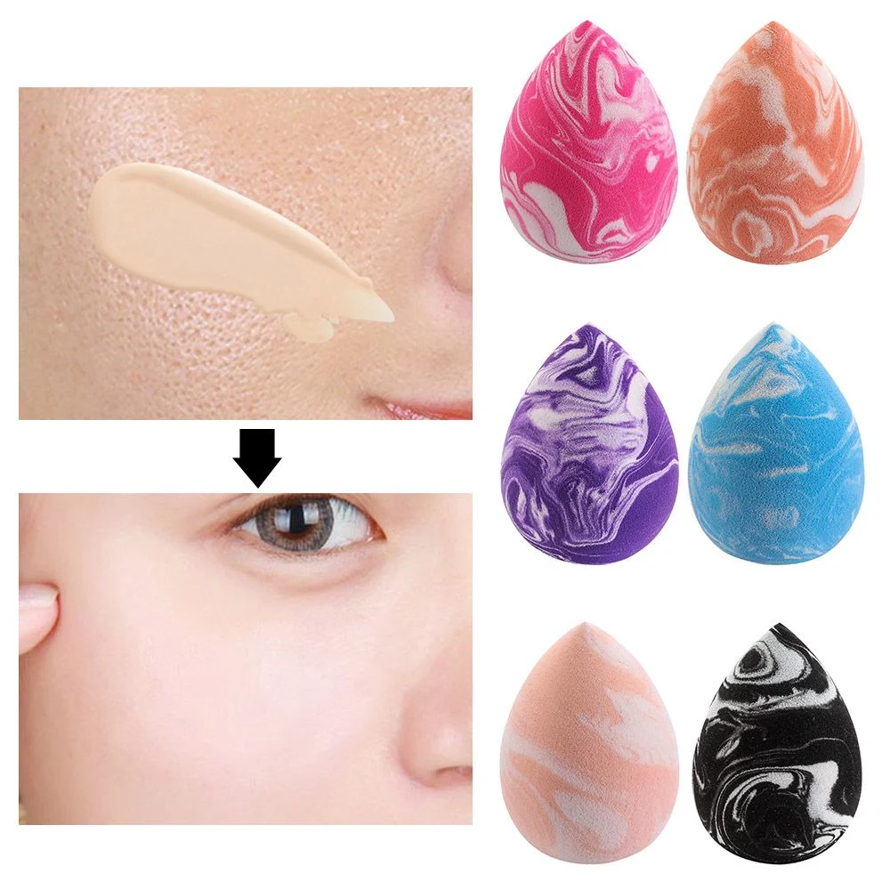 Esponja de maquillaje colorido veteado de la Fundación forma Water-Drop corrector de polvo de la mezcla de esponja Puff huevo belleza cosmética maquillaje Tools