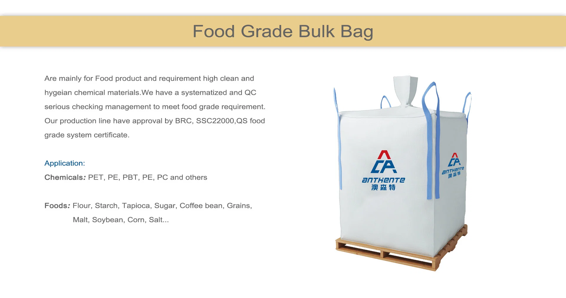 500kg 800kg 1000kg 1.2ton Bulk Bag FIBC for Flour and Starch Powder Food Grade Clean Certification Top Spout Bottom Spout Plastic Bag Good Quality