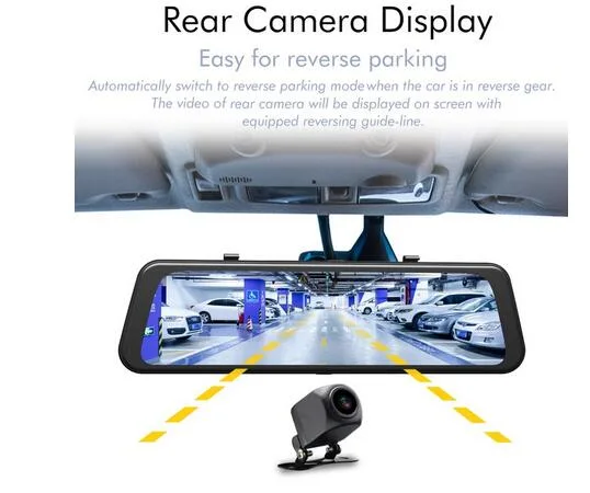 A26 Full HD 1080P Dash Cam 9.66 Inch IPS Display Night Vision Parking Monitor Car DVR Dashboard Camera W/ Rearview Camera