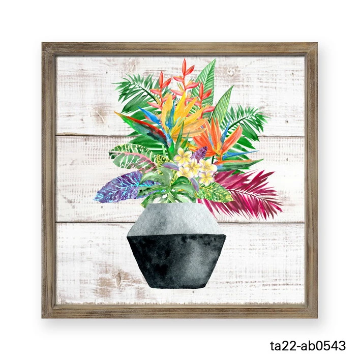 Flowers and Vase Colorful Bright Unique Fashion Custom Solid Wood Frame Prompt Vintage Wood Drawing Gifts & Crafts Paintings