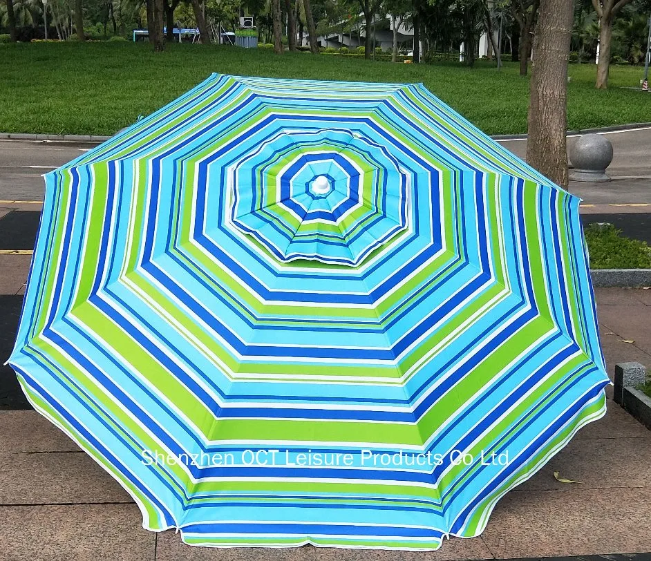 Customized Trendy Beach Umbrella Parasol with Tough Frame and Stripe Design (OCT-BU19007)