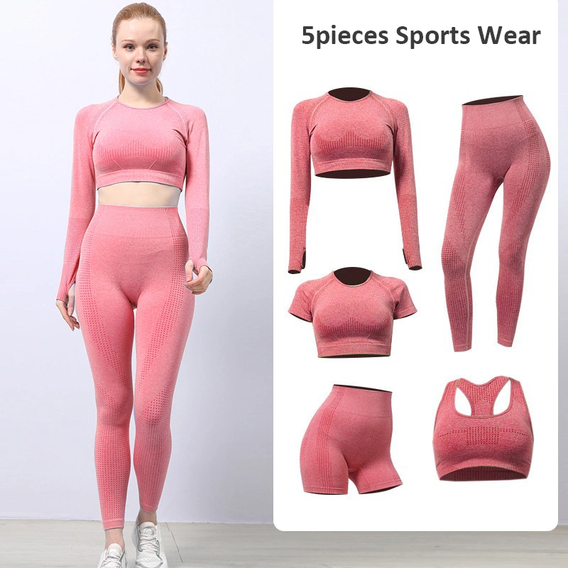 Klassische 5pieces Gym Apparel Yoga Hosen Outfits nahtlose Activewear einzigartig Sportbekleidung für Damen