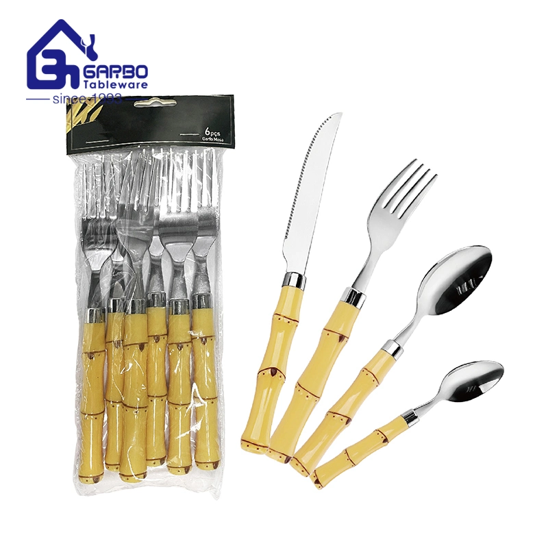 Imitate Bamboo Silverware Stainless Steel Steak Knives Forks Dessert Spoons Kitchen Utensils