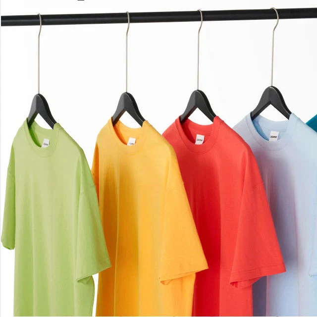 200g Solid Color Cotton Short Sleeve Oversize Round Neck Loose Shoulder T-Shirt