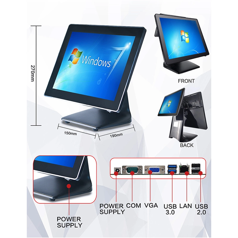 17-Inch Dual Display POS System J1900 with Printer Scanner Cash Box Cash Register Touch Display