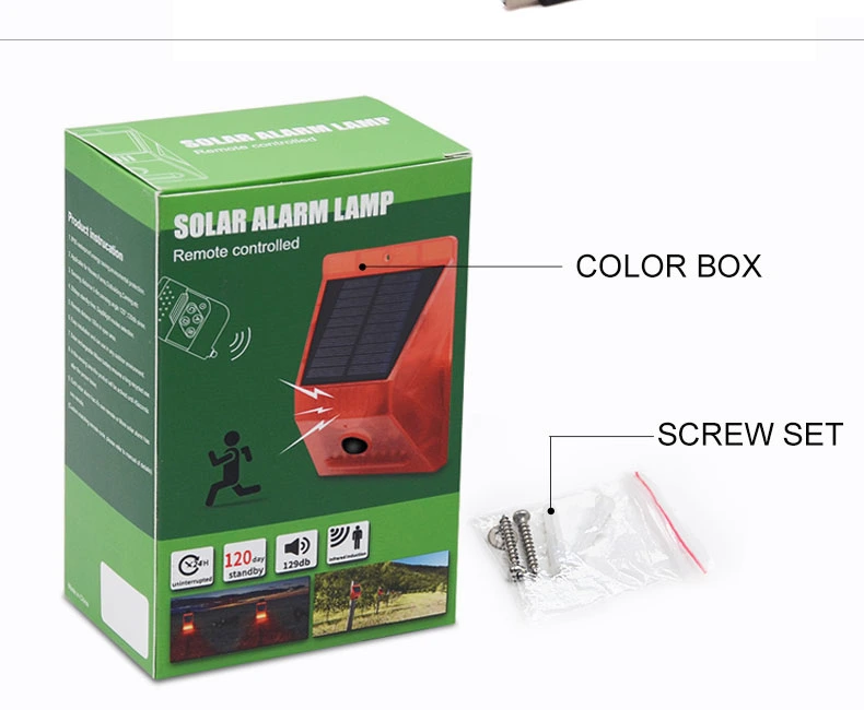 IP65 Remote Control Outdoor Solar Sensor Alarm with LED Light