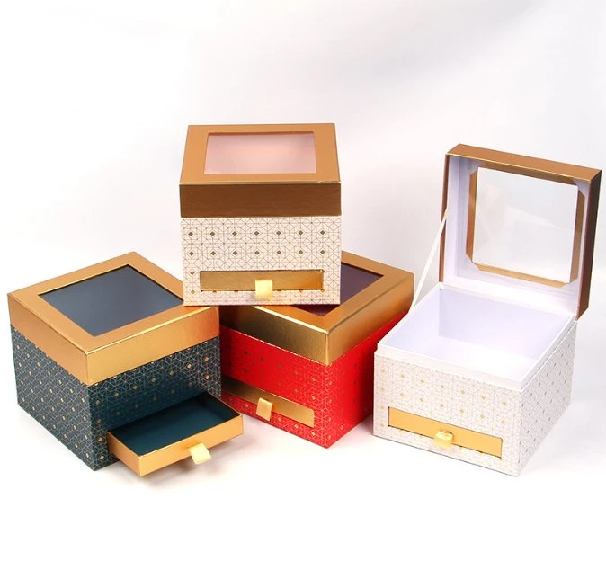 Boîte de dialogue personnalisé imprimé en gros les boîtes de carton pour l'emballage Watch Fleur Rose Boîte à bijoux avec fenêtre PVC