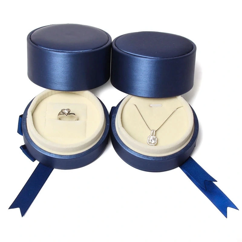 Blue Color Leather Jewelry Box with Ribbon Pendant Box Ring Box Jewellry Store Gift Packaging Container Gift Box