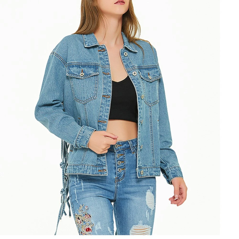 Sexy Design Blue Denim Jacket Women Short Jean Denim Coat Ladies Bike Jackets Woman Apparel