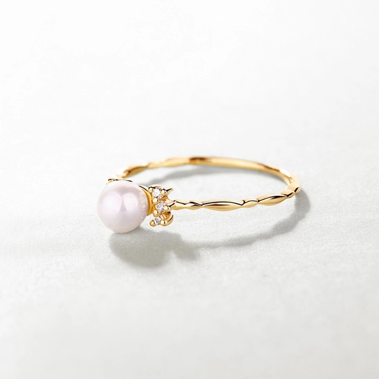 Simple Design Gold Jewellery Finger Rings Fine Gold Pearl Stack Ring