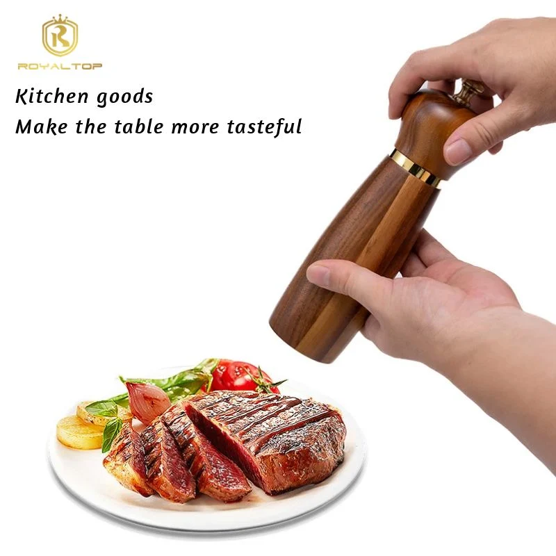 Kitchen Gift Set Wooden Salt and Pepper Grinder Manual Acacia Wood Black Pepper Mill with Tray