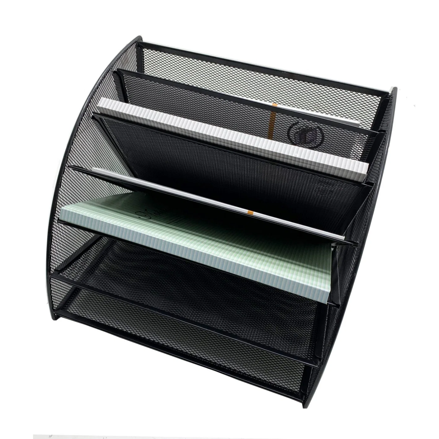 Hot-Sale Office Desktop 6 Compartments Fan-Shaped Metal Mesh File Organizer