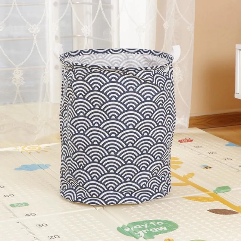 Big Household Round Foldable Cotton Linen Dirty Clothes Basket Storage Basket Fabric with Bilateral Handle