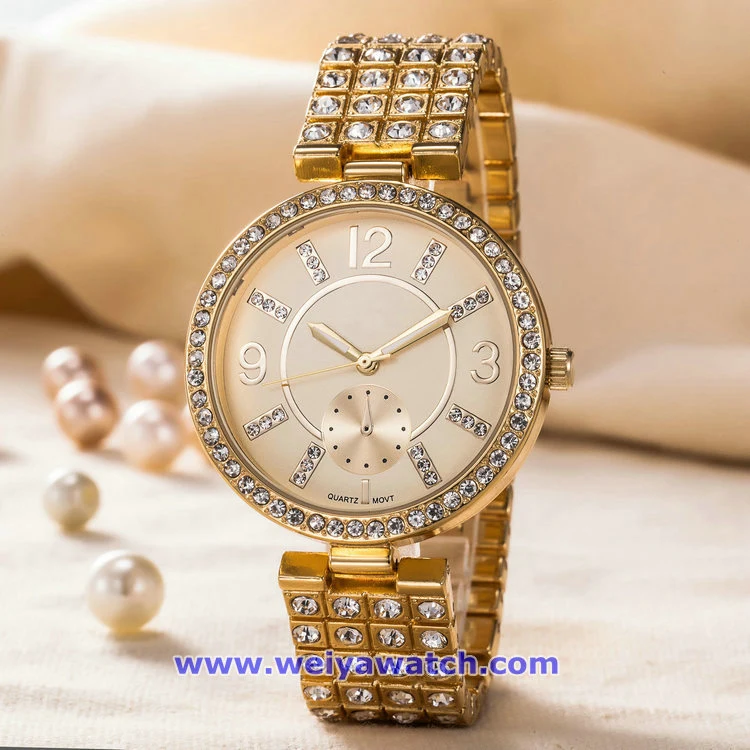 Fashion Custom Logo Crystal Quartz Wrist Watches for Ladies (WY-17004D)