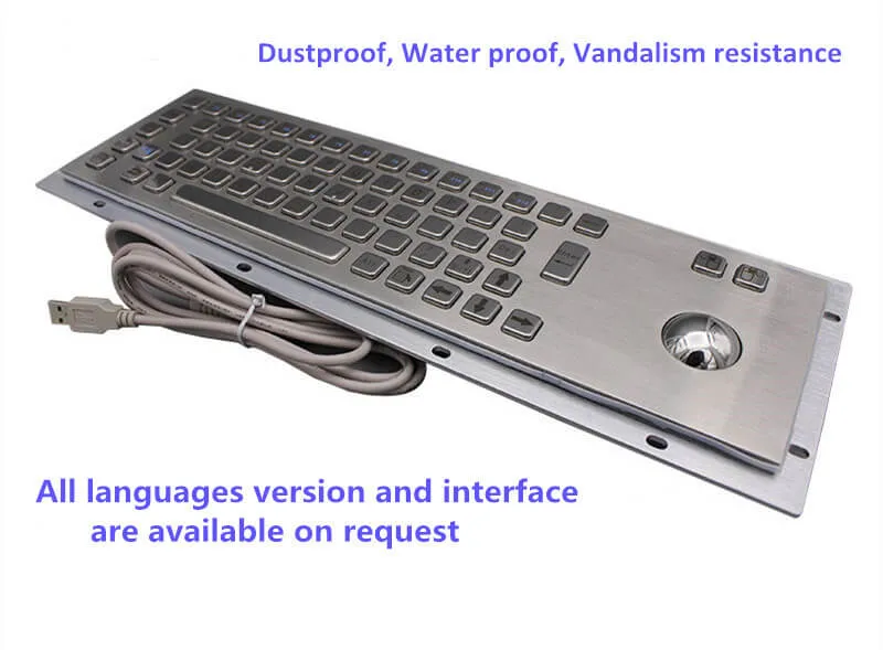 Panel Mount Custom Industrial Computer Waterproof Stainless Steel Metal Keyboard with Trackball Mouse