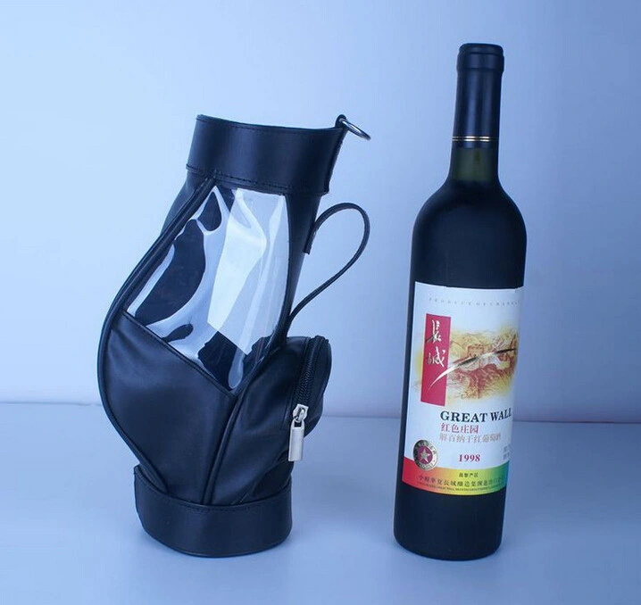 Soft Black PU Leather Single Wine Case and Bag with Window Set