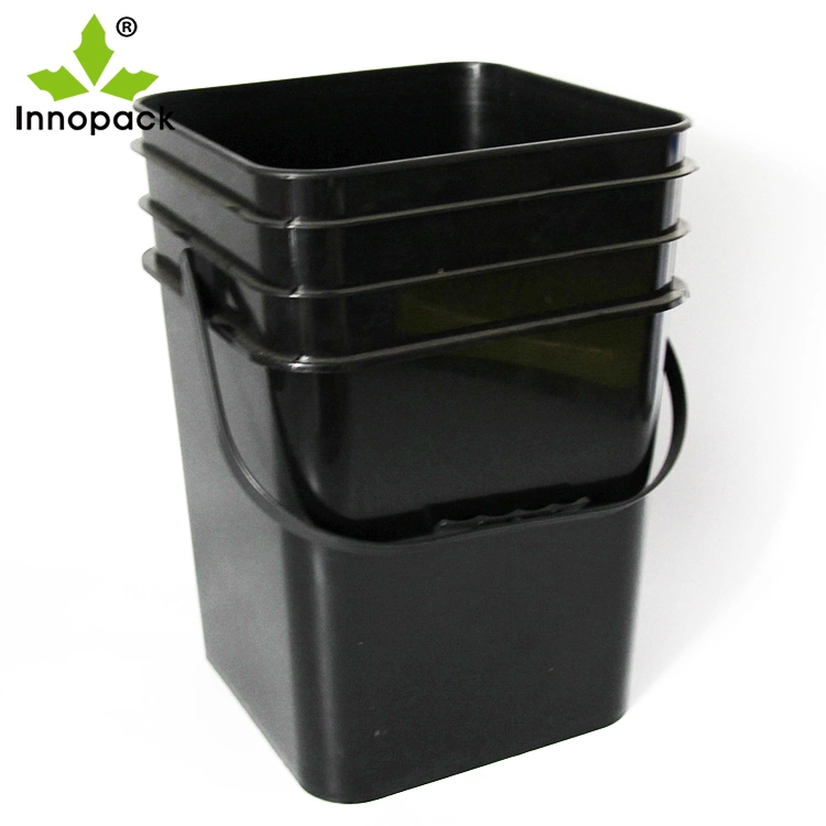 Heavy Duty 8 Gallon Square Black Plastic Bucket with Lid and Handle