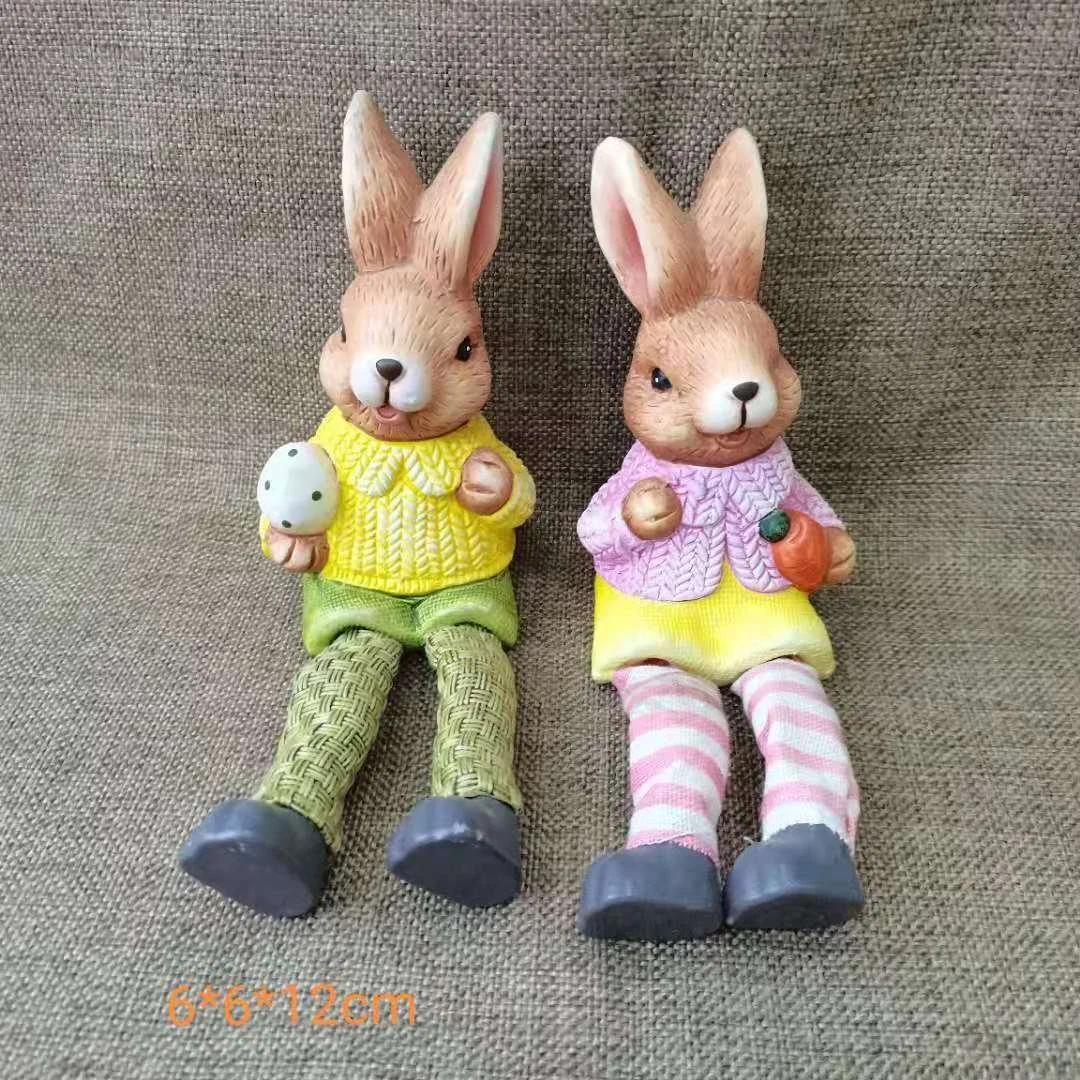 Easter Creative Desktop Lovely Bunny Ceramic Arts Resin Crafts Office Home Polyresin Gifts Ornaments TV Cabinet Doll Animal Rabbit Decoration