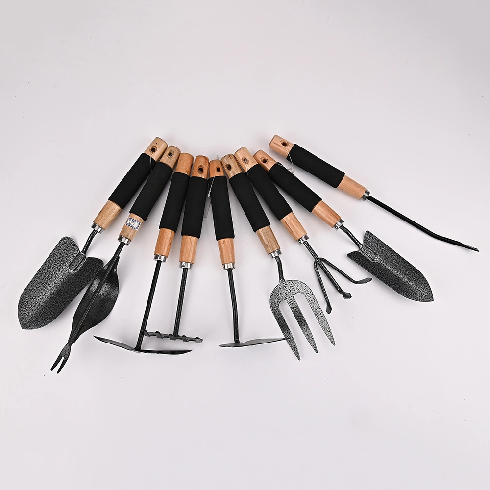 Carbon Steel Garden Tool Set 9PCS Plant Tools with Wooden Handle