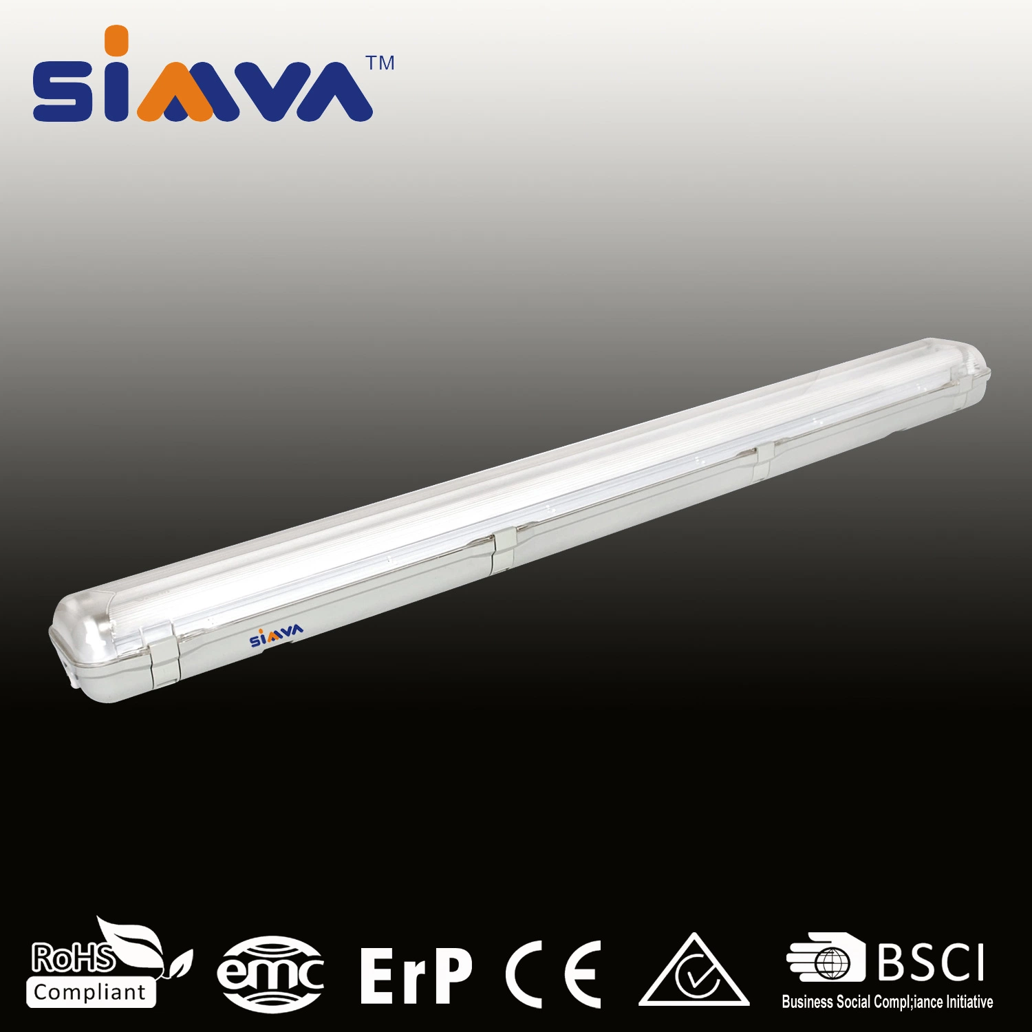 Simva 4FT Double Tube Clearcover 2X18W LED Tri-Proof Lighting Fixture (72W fluorescent tube Equivalent) , 3200lm 3000-6500K