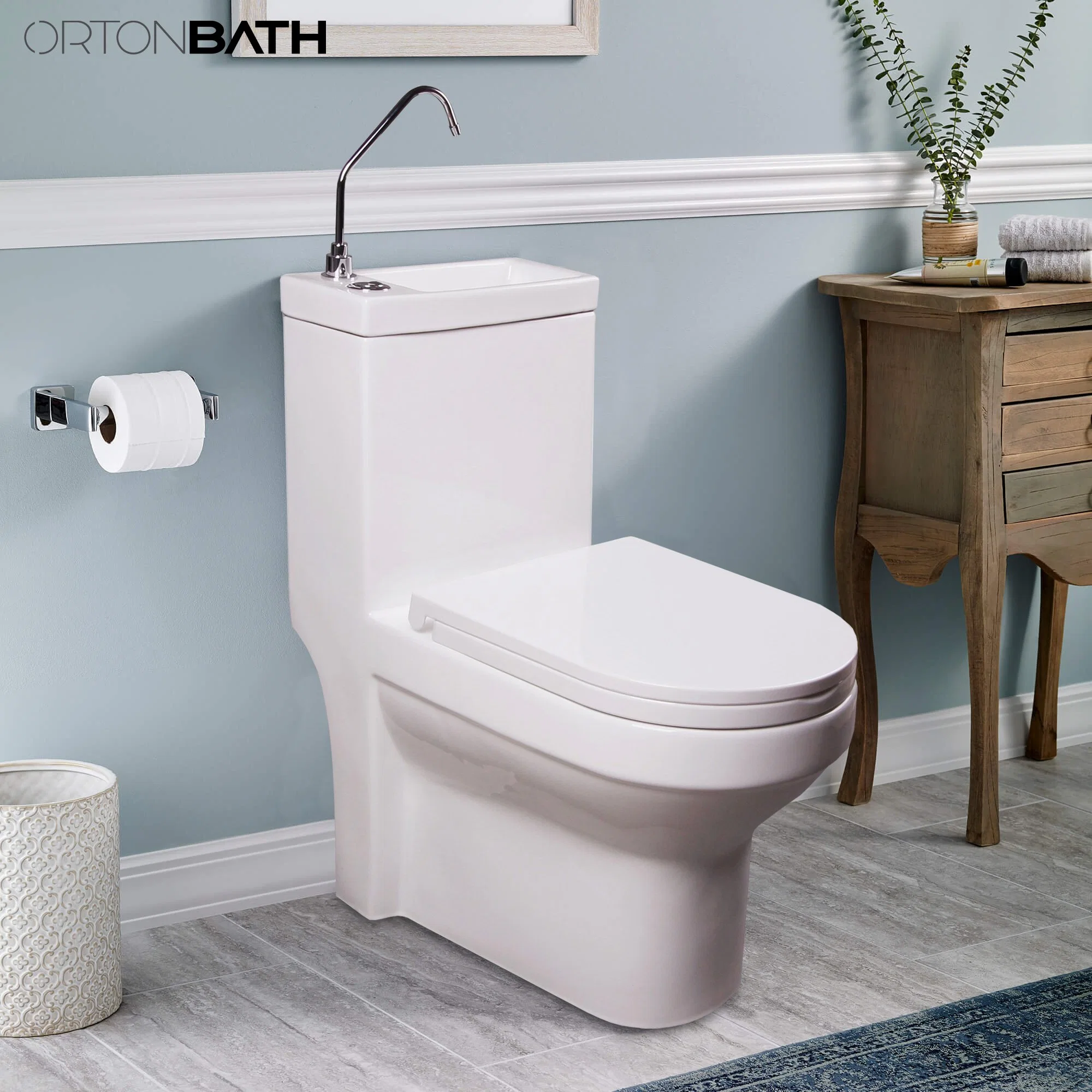 Ortonbath Well Made Forever Dual Flush One Piece Elongated Dual Flush Toilet in Bisque 0.8/1.28 Gpf