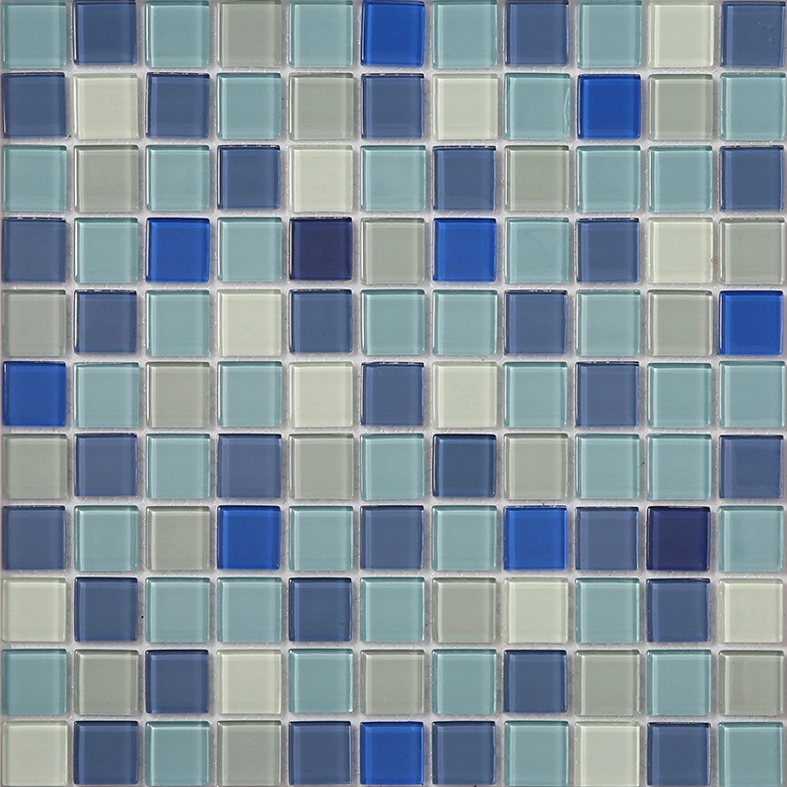 China Wholesale/Supplier Square Blue Blend Hot Melt Glass Mosaic for Swimming Pool